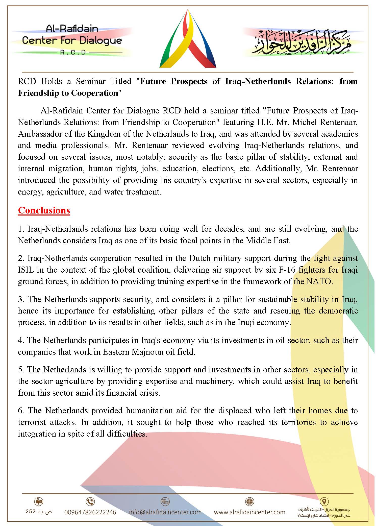 Future Prospects of Iraq-Netherlands Relations: from Friendship to Cooperation